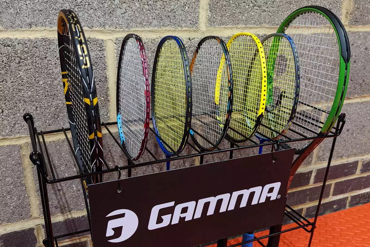 Gamma Racket Stand with Completed Rackets