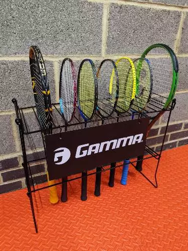 Gamma Racket Stand with Restrung Rackets