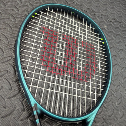 Wilson Blade tennis racket restrung with Wilson Sensation string and stencil