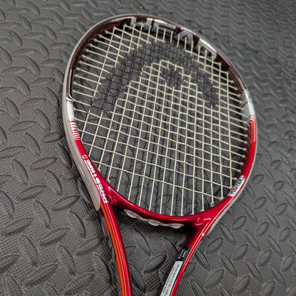 Head tennis racket restrung with nordicdots control string 125 with stencil