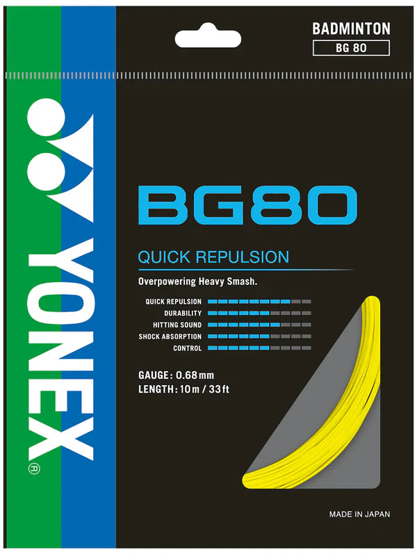 Yonex BG80 badminton string set in yellow